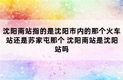 沈阳南站指的是沈阳市内的那个火车站还是苏家屯那个 沈阳南站是沈阳站吗